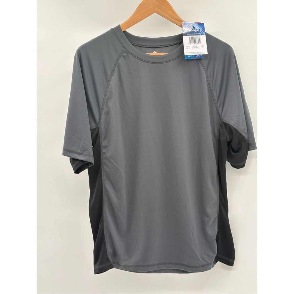 Kanu Surf Shirt Men Size Large‎ Gray Black Swim Short Sleeve SPF 50 New